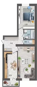 2-к кв. Смоленская область, Смоленск Краснинское ш., 28А (56.18 м)