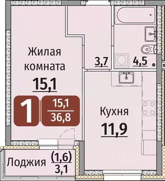 1-к кв. Чувашия, Чебоксары ул. Энергетиков, поз8 (38.35 м)