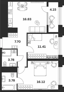 2-к кв. Тульская область, Тула ул. Болотникова, 4 (63.77 м)