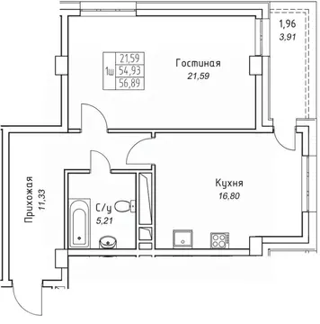 1-к кв. Саха (Якутия), Якутск 11-й кв-л,  (56.89 м)