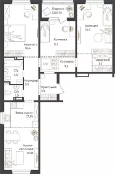 3-к кв. Алтай, Горно-Алтайск Дом 1824 жилой комплекс (91.2 м)