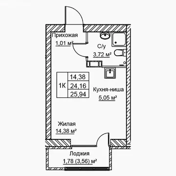 1-комнатная квартира: Волгоград, улица Голубева, 1к1 (25.94 м)