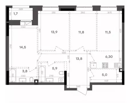 3-к кв. Татарстан, Казань Краснококшайская ул., 60 (87.9 м)