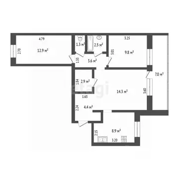 3-к кв. Тюменская область, Тюмень ул. Газовиков, 6 (59.9 м)