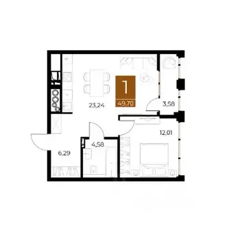 1-к кв. Рязанская область, Рязань Медный жилой комплекс (49.7 м)