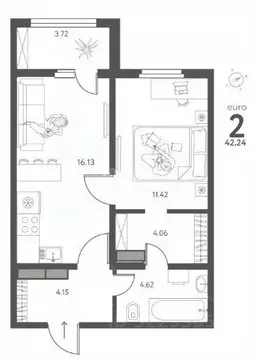 1-к кв. Липецкая область, Липецк ул. Перова, 1 (42.24 м)