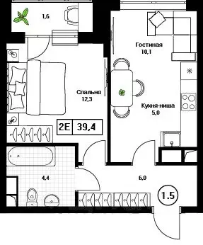 1-к кв. Московская область, Пушкино Пушкино Град жилой комплекс (39.4 ...