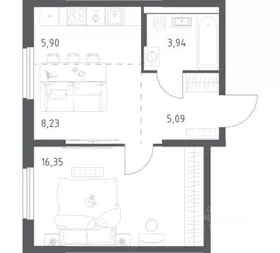 1-к кв. Башкортостан, Уфа ул. Минигали Губайдуллина, 8к9 (39.51 м)
