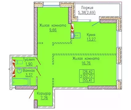 2-к кв. Приморский край, Владивосток ул. 2-я Строительная, 27 (52.9 м)