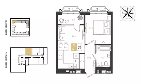 1-к кв. Краснодарский край, Краснодар Самолет кв-л,  (37.0 м)