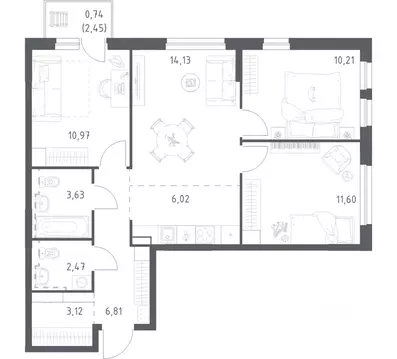 3-к кв. Башкортостан, Уфа Дема жилрайон, Новая Дема жилой комплекс, ...