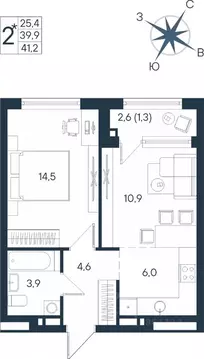 Студия Пермский край, Пермь ул. Космонавта Беляева, 17 (41.2 м)