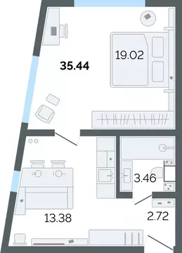 2-к кв. Санкт-Петербург Октябрьская наб., 56 (37.95 м)