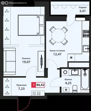 1-комнатная квартира: Тверь, Оснабрюкская улица, 22к1 (46.42 м)