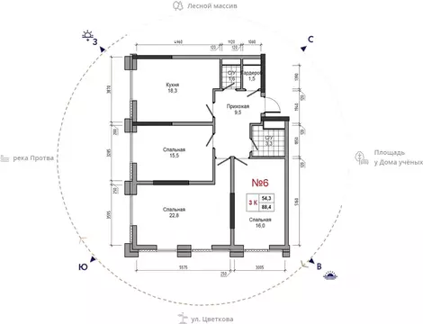 3-к кв. Калужская область, Обнинск ул. Усачева (88.4 м)