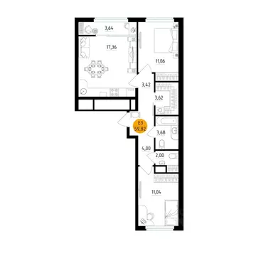 2-к кв. Рязанская область, Рязань ул. Земнухова (59.82 м)