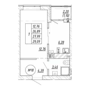 1-к кв. Калининградская область, Зеленоградск  (29.09 м)