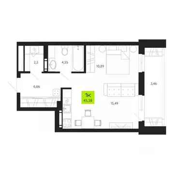 1-к кв. Томская область, Томск Уютный жилой квартал, ул. Маяковского, ...