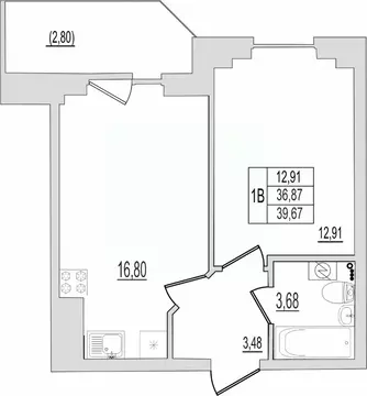 1-к кв. Псковская область, Псков Линейная ул., 87 (39.67 м)