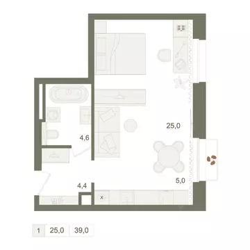 1-к кв. Башкортостан, Уфа Родина Парк жилой комплекс (39.0 м)