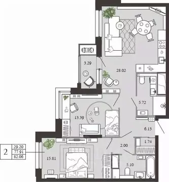 2-к кв. Тульская область, Тула ул. Фридриха Энгельса, 74 (82.06 м)