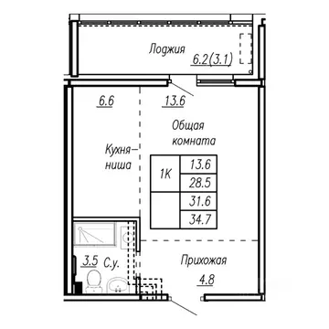 1-к кв. Алтайский край, Барнаул ул. Антона Петрова, 210Б (31.6 м)