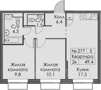 2-к кв. Санкт-Петербург Лиговский просп., 244 (49.4 м)