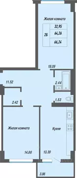 2-к кв. Чувашия, Чебоксары просп. Геннадия Айги, 17 (67.2 м)