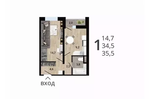 1-к кв. Воронежская область, Воронеж Цимлянская ул. (36.29 м)