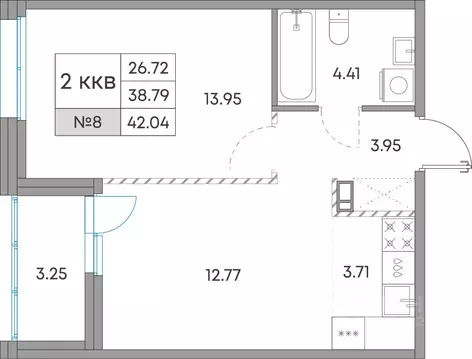 2-к кв. Карелия, Петрозаводск Александровский Завод тер.,  (42.04 м)