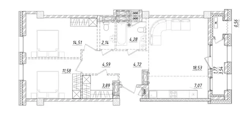 2-к кв. Приморский край, Владивосток ул. Достоевского (73.82 м)
