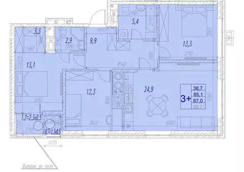 3-к кв. Астраханская область, Астрахань ул. Трофимова (87.0 м)