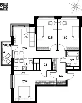 Студия Пермский край, д. Кондратово просп. Дягилева, 3 (78.9 м)