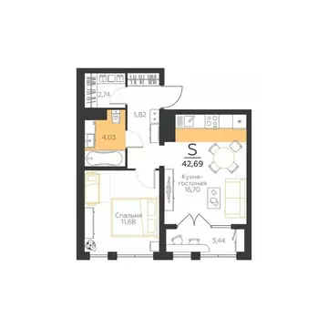 1-к кв. Тульская область, Тула городской округ, пос. Молодежный ул. ...