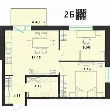 2-к кв. Псковская область, Псковский район, Завеличенская волость, д. ...