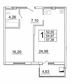 1-к кв. Самарская область, Самара ул. Дыбенко, 5 (57.33 м)