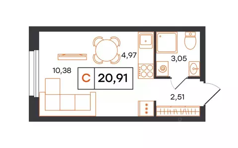 Студия Тюменская область, Тюмень Полевая ул., 117к12 (20.91 м)