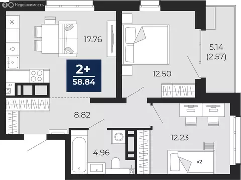 2-комнатная квартира: Тюмень, Арктическая улица, 16 (61.41 м)