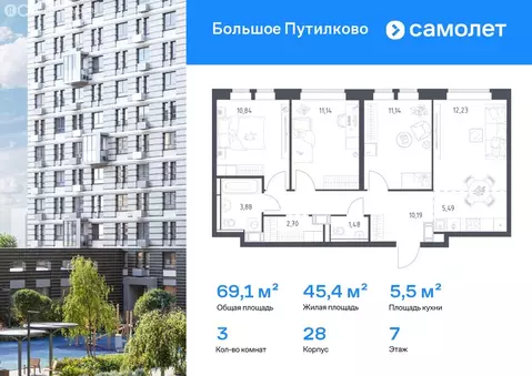1-комнатная квартира: Путилково, жилой комплекс Большое Путилково, 28 ...