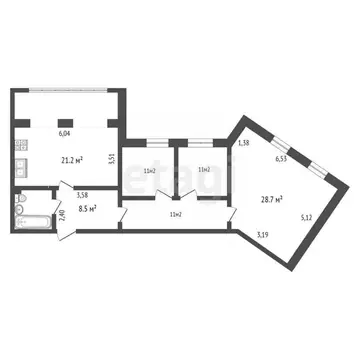 3-к кв. Тюменская область, Тюмень ул. Елизарова, 6 (97.6 м)