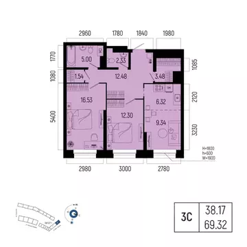 3-к кв. Башкортостан, Уфа Глумилино-1 мкр, Новатор жилой комплекс ...