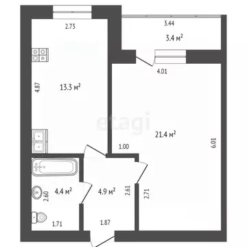 1-к кв. Тюменская область, Тюмень ул. Тимофея Кармацкого, 11 (44.0 м)