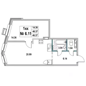 1-к кв. Ленинградская область, Выборг ул. 2-я Южная, 4 (46.37 м)