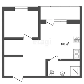 Квартира, 2 комнаты, 44.6 м