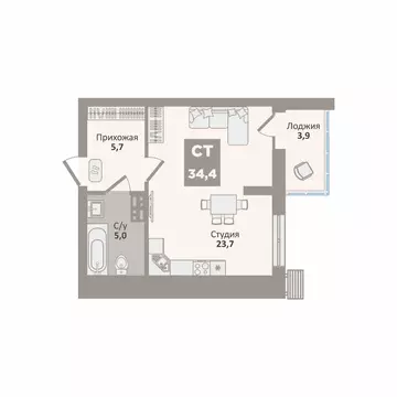 Студия Курганская область, Курган Заозерный жилрайон, 12-й мкр, 2 ...