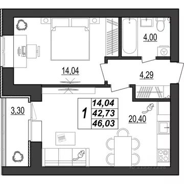 1-к кв. Мордовия, Саранск ул. 1-я Набережная, 56 (46.03 м)