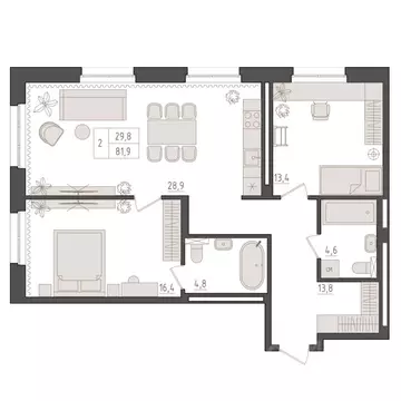 2-к кв. Башкортостан, Уфа 563-й кв-л,  (81.9 м)