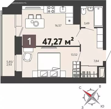 1-комнатная квартира: Пенза, улица 8 Марта, 31к3 (47.27 м)