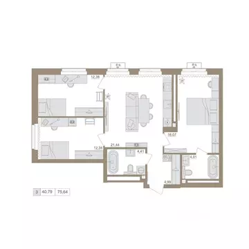 3-к кв. Башкортостан, Уфа бул. Яркий (75.64 м)