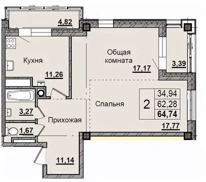 2-к кв. Саха (Якутия), Якутск просп. Михаила Николаева, 31/5 (64.73 м)